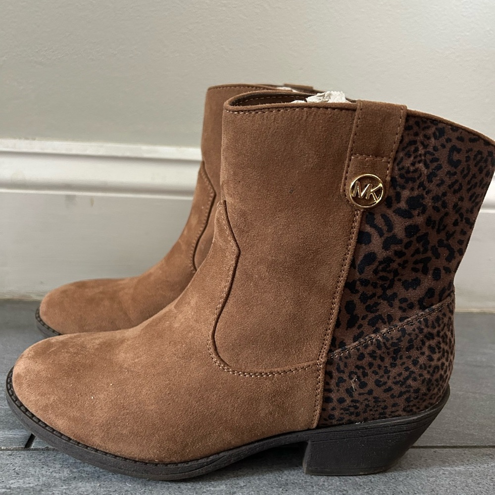 Michael Kors Tan Ankle Boots with Animal Print Detail
